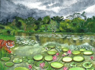 Pintura intitulada "Les mangroves de Su…" por Annie Décarpes (kirova), Obras de arte originais, Aquarela