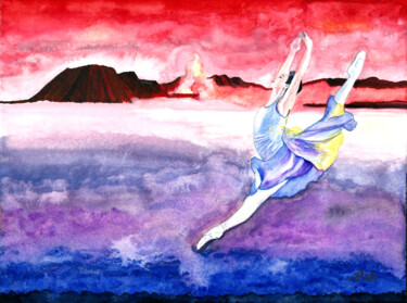 Картина под названием "Le volcan et la dan…" - Annie Décarpes (kirova), Подлинное произведение искусства, Акварель Установле…