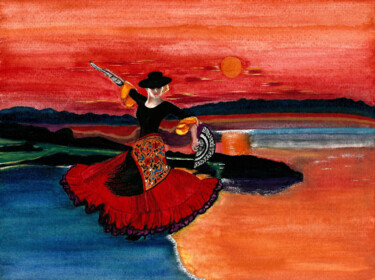 Pittura intitolato "Balade au crépuscul…" da Annie Décarpes (kirova), Opera d'arte originale, Acquarello