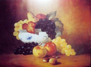 Painting titled "PORCELAINE ET FRUITS" by Annie Dite Ana Maillet, Original Artwork