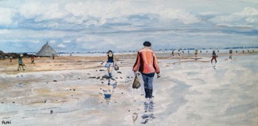 Peinture intitulée "Pêcheur au Mont-Sai…" par Ani. L, Œuvre d'art originale, Acrylique