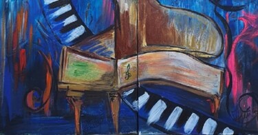 Painting titled "piano bleu" by Annie Galipot, Original Artwork, Acrylic
