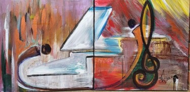 Painting titled "Piano  brun blanc" by Annie Galipot, Original Artwork, Acrylic