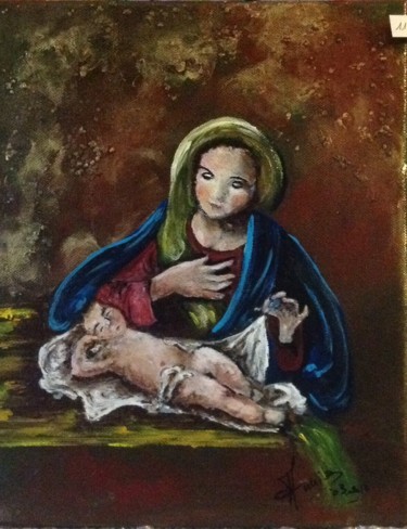 Painting titled "La Vierge et l'Enfa…" by Annie Galipot, Original Artwork, Acrylic