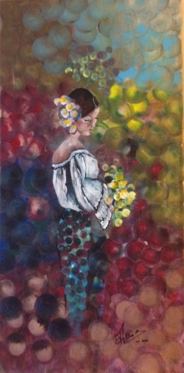 Peinture intitulée "Jeune Fille aux fle…" par Annie Galipot, Œuvre d'art originale, Acrylique