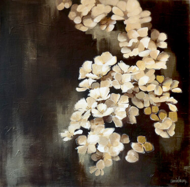 Painting titled "fleurs or et sépia" by Annie Lanoy, Original Artwork