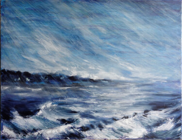 Картина под названием "Tempête en mer" - Annie Malarme, Подлинное произведение искусства, Масло Установлен на Деревянная рам…