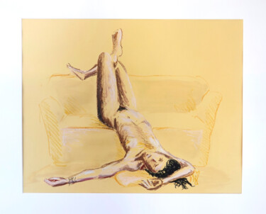 Drawing titled "Nu au Sofa" by Annie Malarme, Original Artwork, Pastel