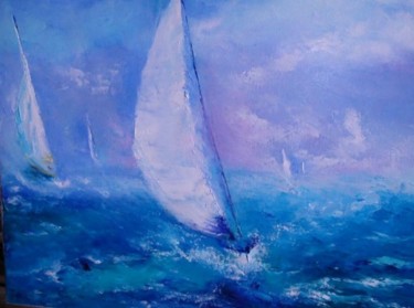 Peinture intitulée "Les voiliers" par Annie Piel, Œuvre d'art originale