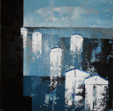 Peinture intitulée "reflet bleu argent" par Annie Poudoulec, Œuvre d'art originale