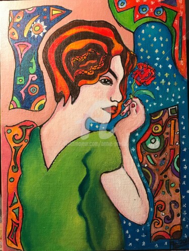 Painting titled "pensive" by Annie Predal, Original Artwork, Acrylic