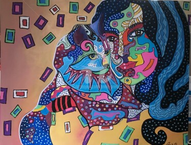 Peinture intitulée "M’selle et son chat…" par Annie Predal, Œuvre d'art originale, Acrylique