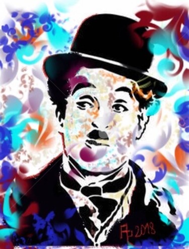 Digital Arts titled "Street Chaplin" by Annie Predal, Original Artwork, Digital Painting