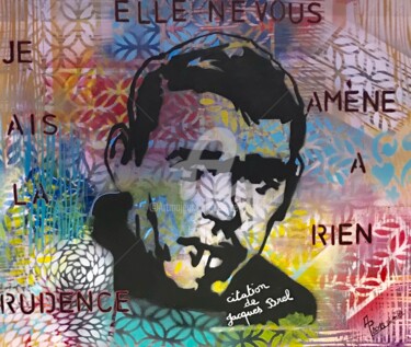 Schilderij getiteld "Street Jacques Brel" door Annie Predal, Origineel Kunstwerk, Stencil