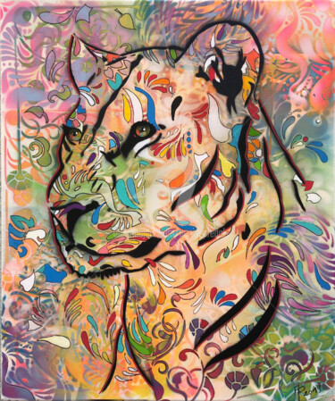 Peinture intitulée "La Lionne série fél…" par Annie Predal, Œuvre d'art originale, Bombe aérosol