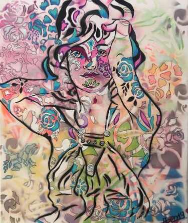 Peinture intitulée "La jeune femme déte…" par Annie Predal, Œuvre d'art originale, Bombe aérosol