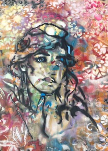 Pintura titulada "La petite sœur de M…" por Annie Predal, Obra de arte original, Pintura al aerosol