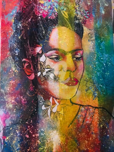 Malerei mit dem Titel "Frida kahlo" von Annie Predal, Original-Kunstwerk, Tinte
