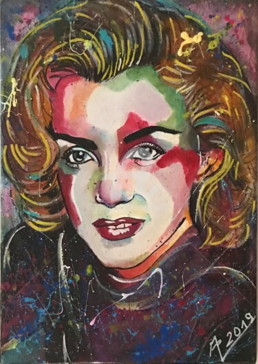 Painting titled "M’elle Monroe" by Annie Predal, Original Artwork, Acrylic