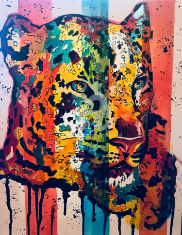 Peinture intitulée "Le léopard" par Annie Predal, Œuvre d'art originale, Encre