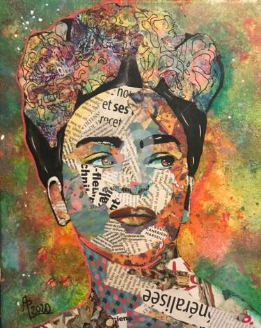 Painting titled "Frida la merveilleu…" by Annie Predal, Original Artwork, Collages