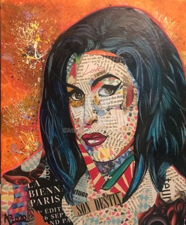 Painting titled "Amy" by Annie Predal, Original Artwork, Collages