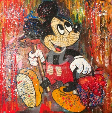 Schilderij getiteld "Mickey est un artis…" door Annie Predal, Origineel Kunstwerk, Acryl