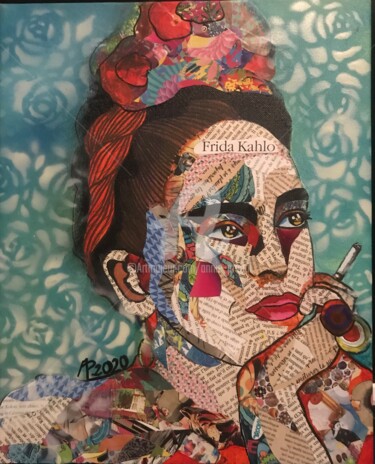 Collages intitulée "Frida" par Annie Predal, Œuvre d'art originale, Collages