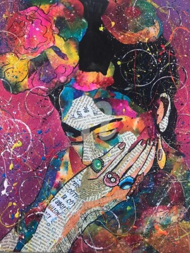 Collages titled "Les pensées de Frida" by Annie Predal, Original Artwork, Acrylic