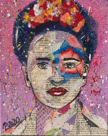 Collages intitulée "Frida la Grande" par Annie Predal, Œuvre d'art originale, Acrylique