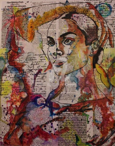 Peinture intitulée "La belle espagnole" par Annie Predal, Œuvre d'art originale, Encre