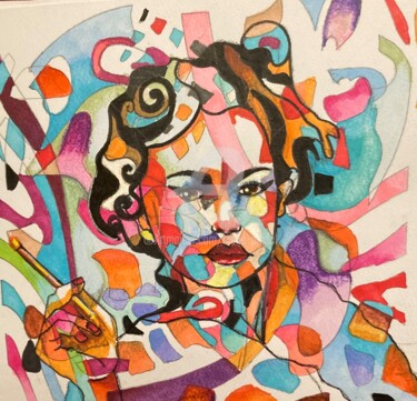 Peinture intitulée "La jeune penseuse" par Annie Predal, Œuvre d'art originale, Marqueur Monté sur Autre panneau rigide