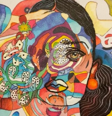 Schilderij getiteld "La face cachée" door Annie Predal, Origineel Kunstwerk, Marker