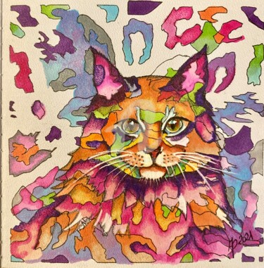 Schilderij getiteld "I love Cats" door Annie Predal, Origineel Kunstwerk, Marker