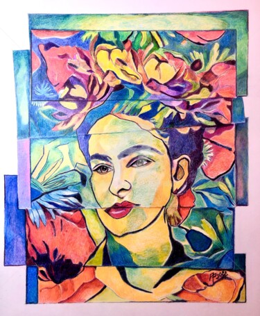 Dessin intitulée "Frida une femme d’e…" par Annie Predal, Œuvre d'art originale, Crayon