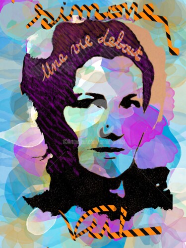 Digitale Kunst mit dem Titel "Simone Veil" von Annie Predal, Original-Kunstwerk, Fotomontage