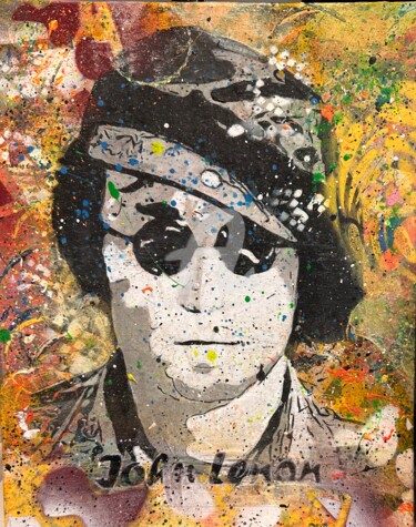 Collages intitulée "John Lennon 2" par Annie Predal, Œuvre d'art originale, Collages