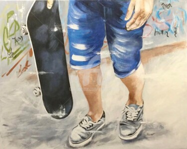 Painting titled ""Skateboard"" by Annie Roudet, Original Artwork, Acrylic