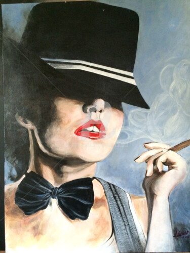 Peinture intitulée "Femme au cigare" par Annie Roudet, Œuvre d'art originale, Acrylique