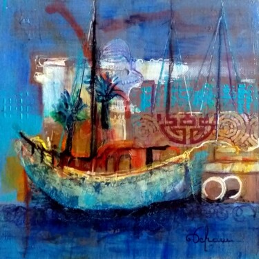 Painting titled "petite marine n°3" by Annie Tcham, Original Artwork, Acrylic