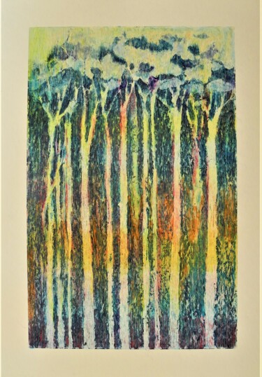Рисунок под названием "Les arbres blancs" - Annie Vandemalle, Подлинное произведение искусства, Пастель