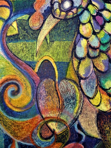 Tekening getiteld "L'oiseau-ceour" door Annie Vandemalle, Origineel Kunstwerk, Pastel