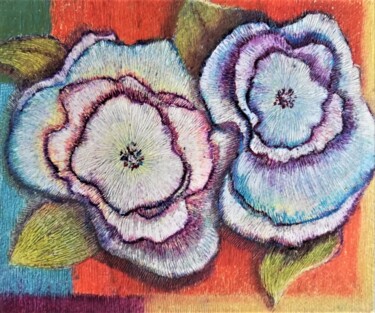 Рисунок под названием "Deux Fleurs blanches" - Annie Vandemalle, Подлинное произведение искусства, Пастель