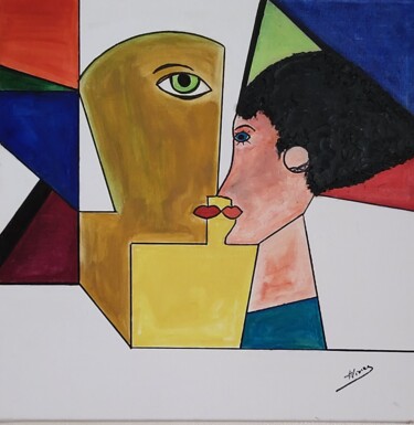 Malerei mit dem Titel "Le baiser" von Annie Vivies, Original-Kunstwerk, Öl