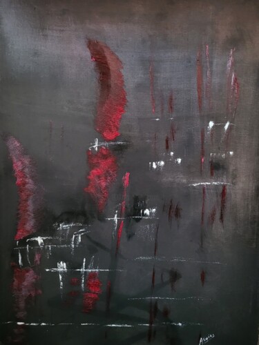 Painting titled "Régate nocturne" by Annie Vivies, Original Artwork, Oil Mounted on Wood Stretcher frame