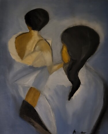 Malerei mit dem Titel "La mère et l'enfant" von Annie Vivies, Original-Kunstwerk, Öl