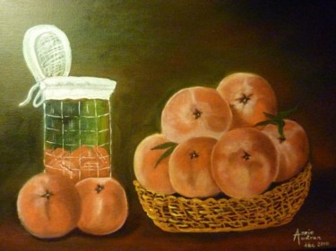 Peinture intitulée "Pêches dans un pani…" par Annie Audran, Œuvre d'art originale, Huile
