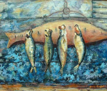 Peinture intitulée "N.M. aux harengs" par Annie Bagot, Œuvre d'art originale, Huile