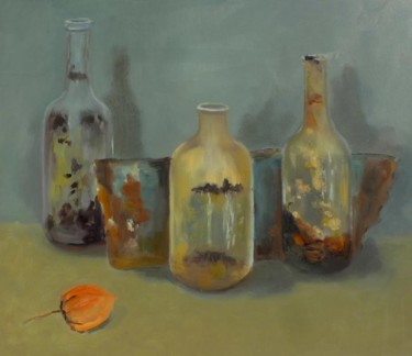 Peinture intitulée "N.M. aux 3 bouteill…" par Annie Bagot, Œuvre d'art originale, Huile