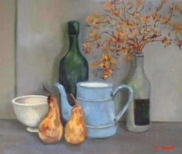 Peinture intitulée "N.M. aux poires" par Annie Bagot, Œuvre d'art originale, Huile